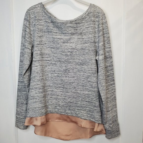 White House Black Market Tops - Grey Sweat Shirt w/ Tan Satin Layer Look and Ope